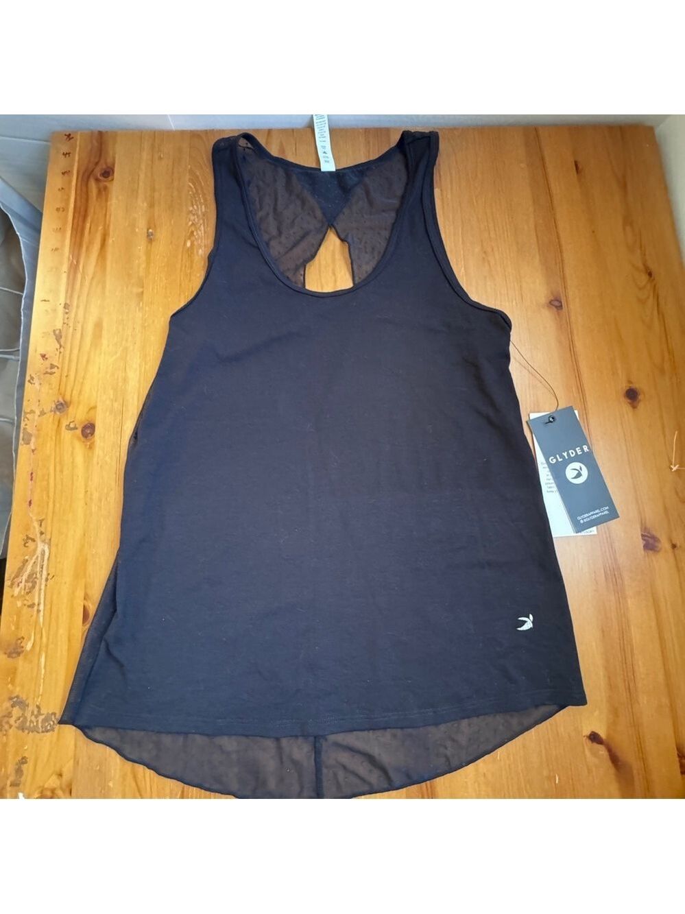 Glyder black open back fancy tank top size small nwt